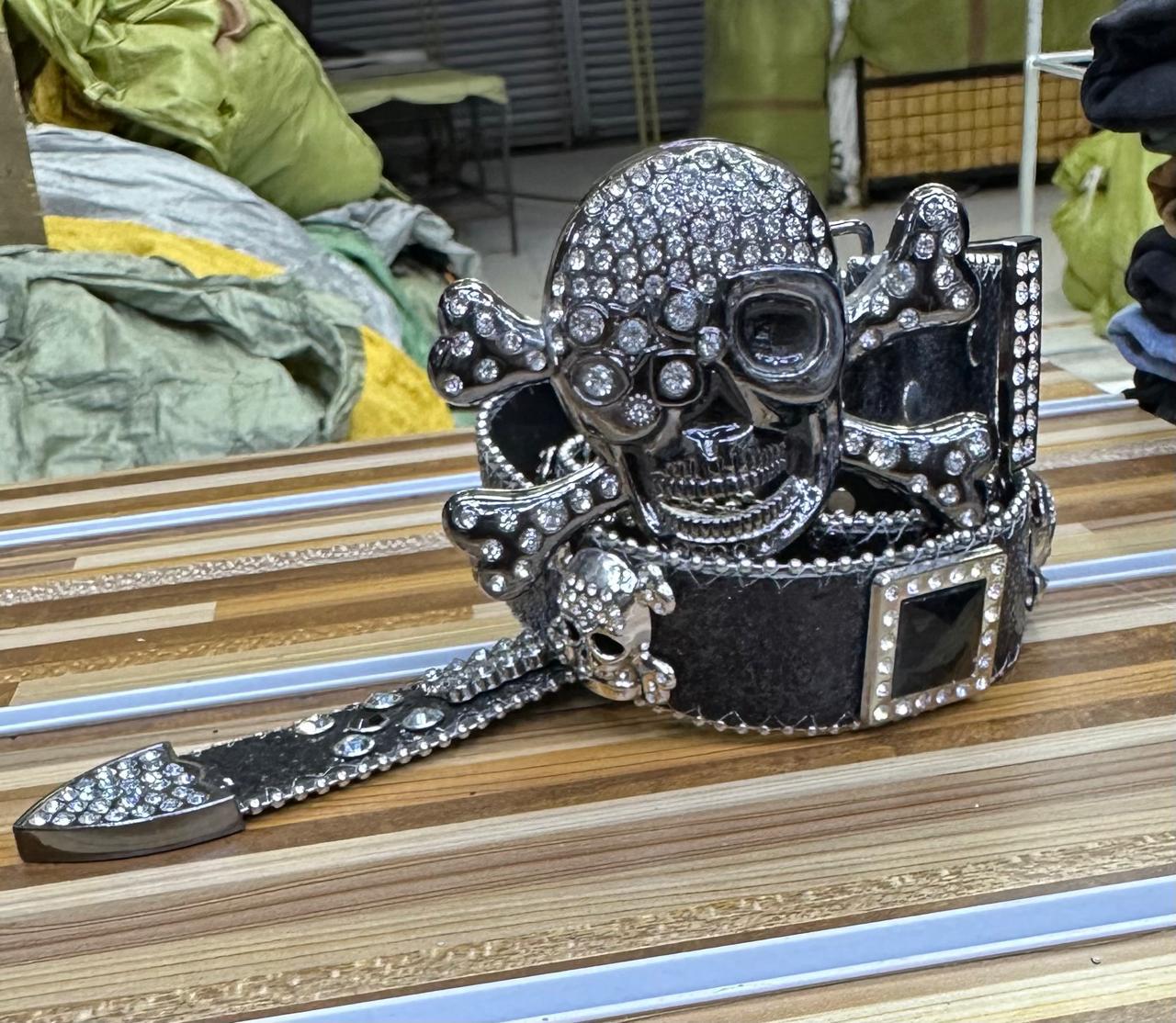 Black Skull Studded Classic Bling Bling Belt
