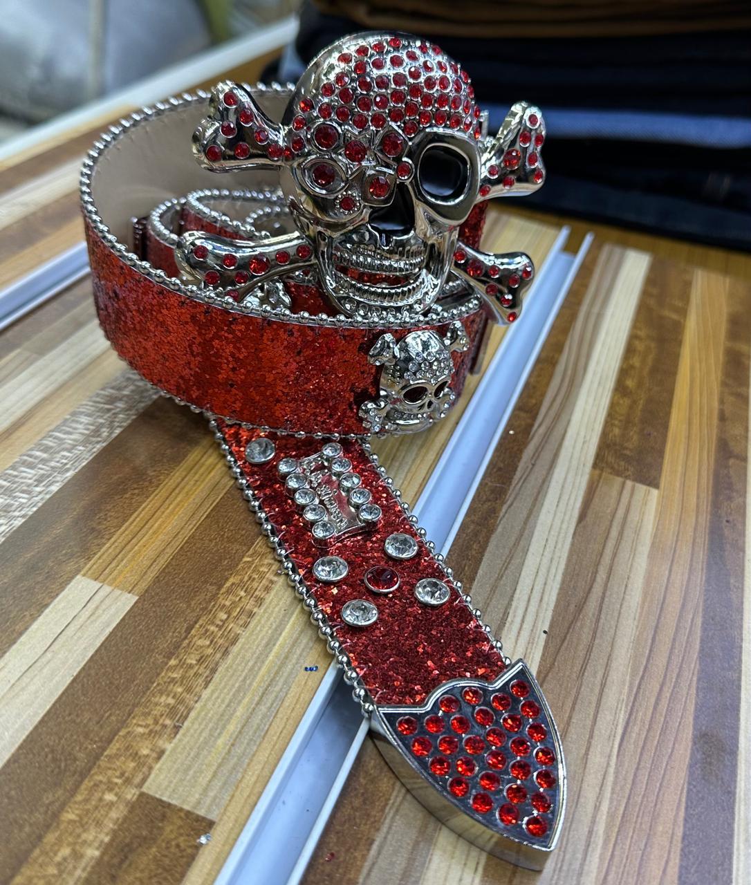 Red Skull Studded Bling Bling Classic Belt