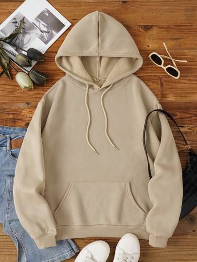 Beige Hoodie with Classic Front Pockets