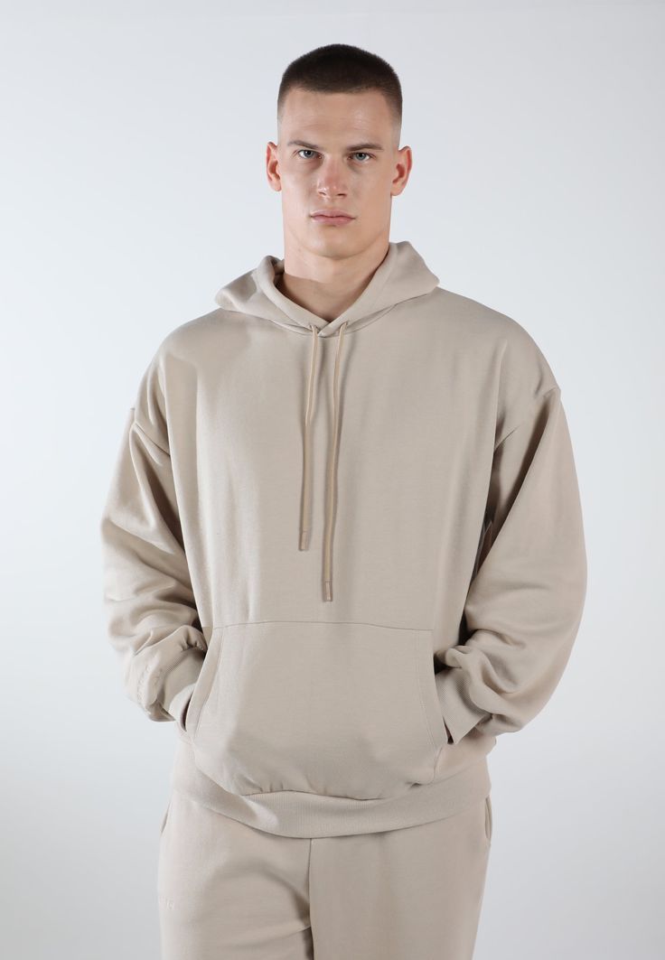 Beige Hoodie with Classic Front Pockets