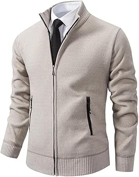 Men's 3-in-1 Formal Set – Beige Zip-Up Jacket, White Long Sleeve Shirt & Black Tie