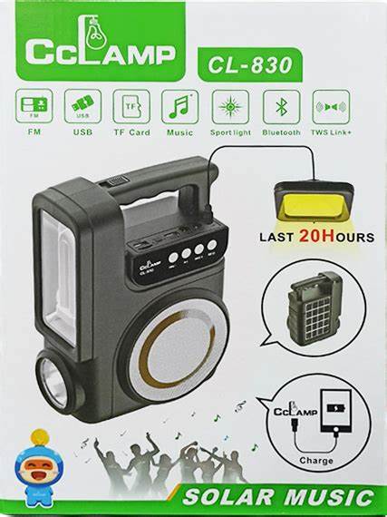 Solar Rechargeable Lamp with FM ,MUSIC, USB, SSD CARD, SPORTLIGHT and BLUETOOTH