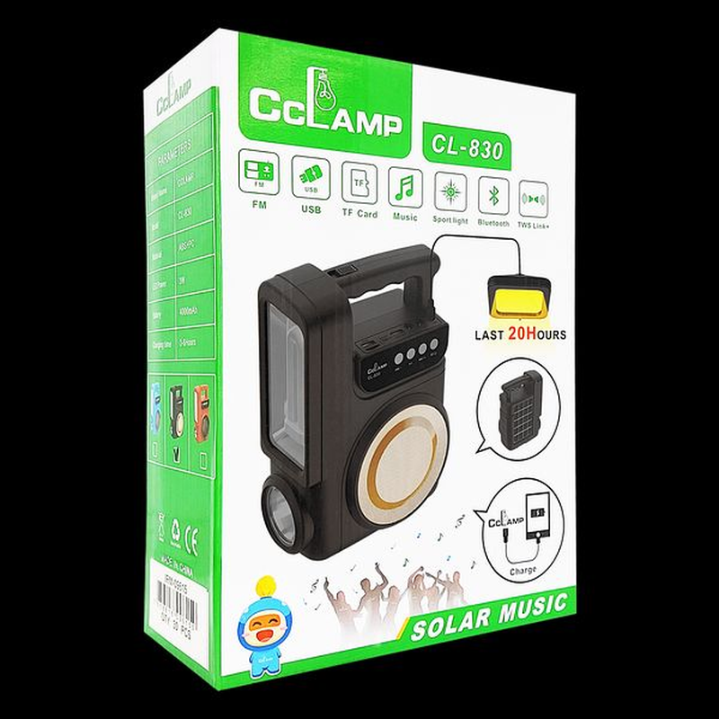 Solar Rechargeable Lamp with FM ,MUSIC, USB, SSD CARD, SPORTLIGHT and BLUETOOTH