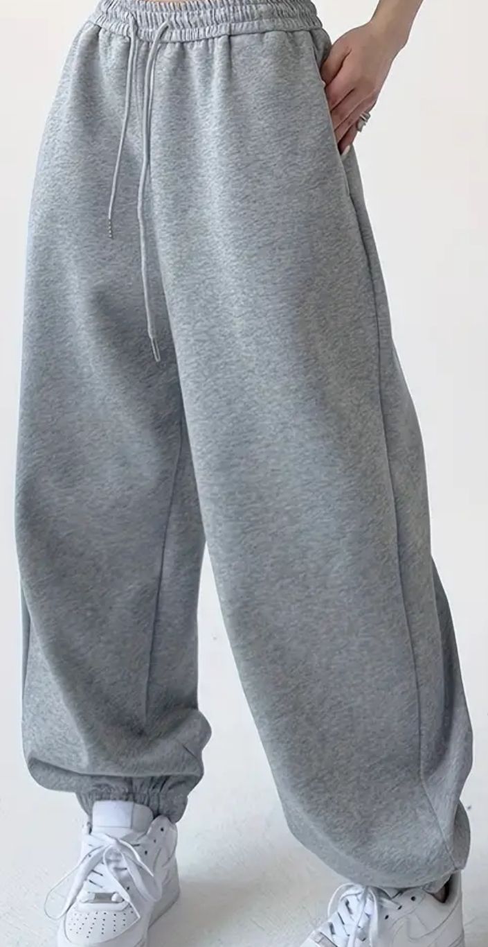 Grey Women's High-Waisted Drawstring Jogger Sweatpants