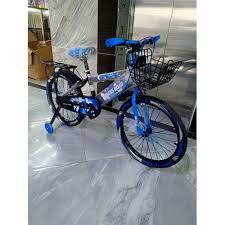 Kids' Training Bicycle – Black & Blue with Basket Size20