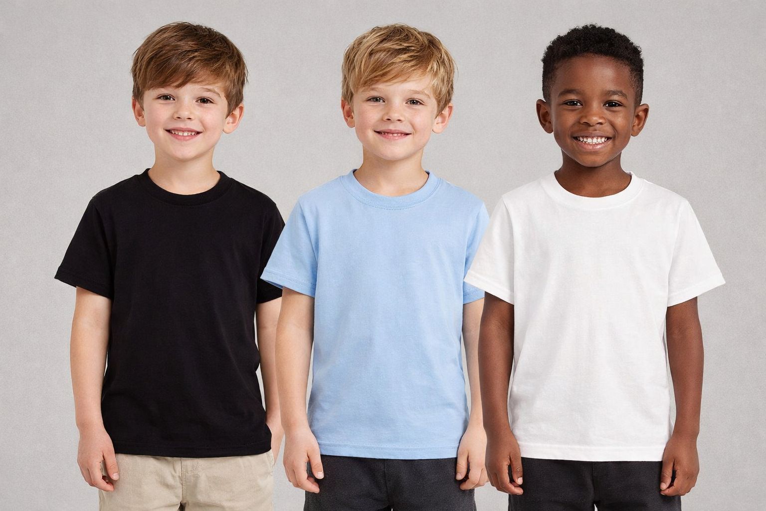 3 Kids’ Classic Cotton T-Shirts 3  colours Black, Blue & White