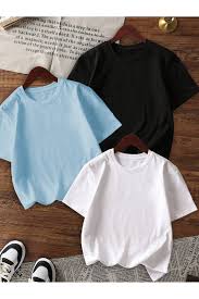 3 Kids’ Classic Cotton T-Shirts 3  colours Black, Blue & White