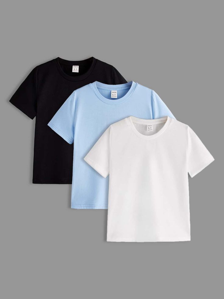 3 Kids’ Classic Cotton T-Shirts 3  colours Black, Blue & White