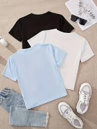 3 Kids’ Classic Cotton T-Shirts 3  colours Black, Blue & White