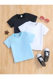 3 Kids’ Classic Cotton T-Shirts 3  colours Black, Blue & White