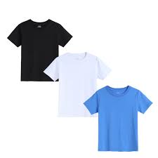 3 Kids’ Classic Cotton T-Shirts 3  colours Black, Blue & White