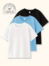 3 Kids’ Classic Cotton T-Shirts 3  colours Black, Blue & White