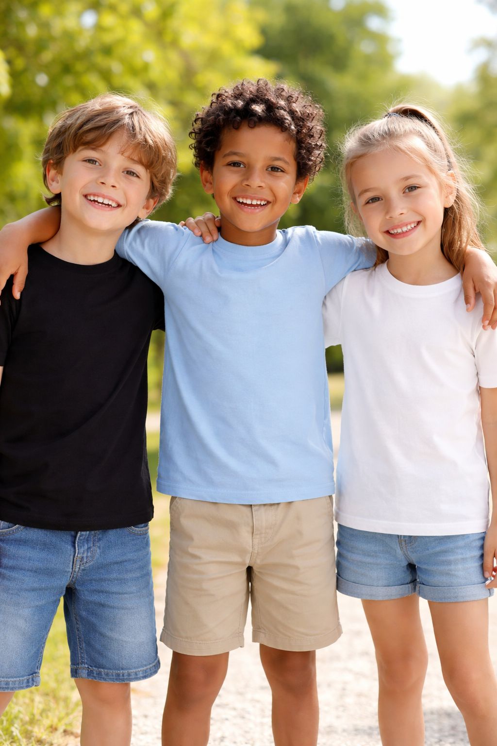 3 Kids’ Classic Cotton T-Shirts 3  colours Black, Blue & White
