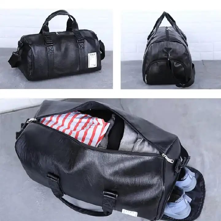 Leather Duffle bag*▪️Material:Leather.▪️Colors:Black,brown.▪️Size: 46cm*28cm*25cm▪️Ideal for business,gym & travelling durable made of the best quality