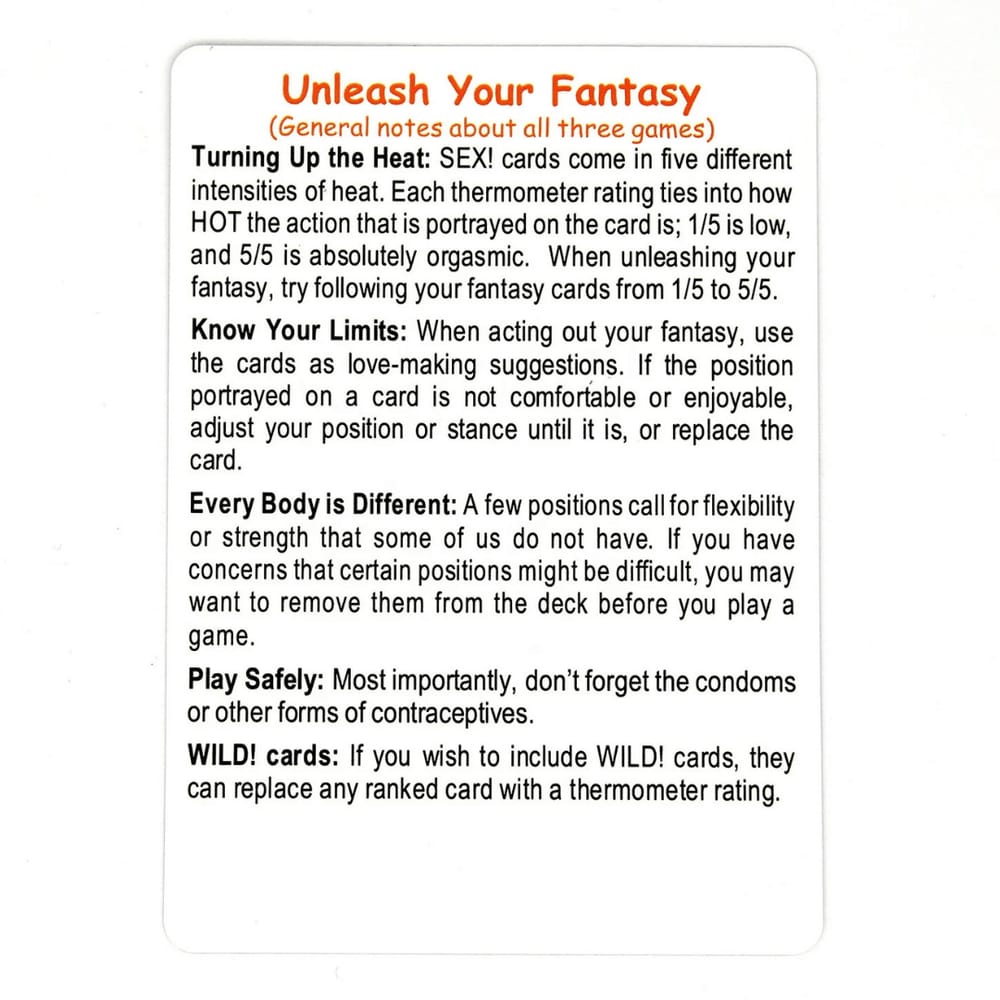 A Year of Sex – The Ultimate Couples’ Fun Pack! 🔥💘

Spice up your love life 365 days a year with this exciting deck of Sexy Position Cards & Bedroom Command Game!
Each card is a thrilling surprise—f