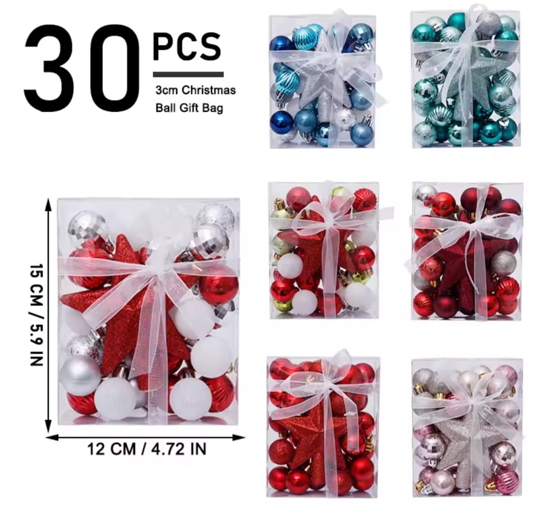 30-Piece Christmas Ball Set with Star – Sparkle Your Holidays!

Deck your tree in style with this 30-piece Christmas ball set, complete with a shiny star topper. Each set comes in a compact 15×12×5cm
