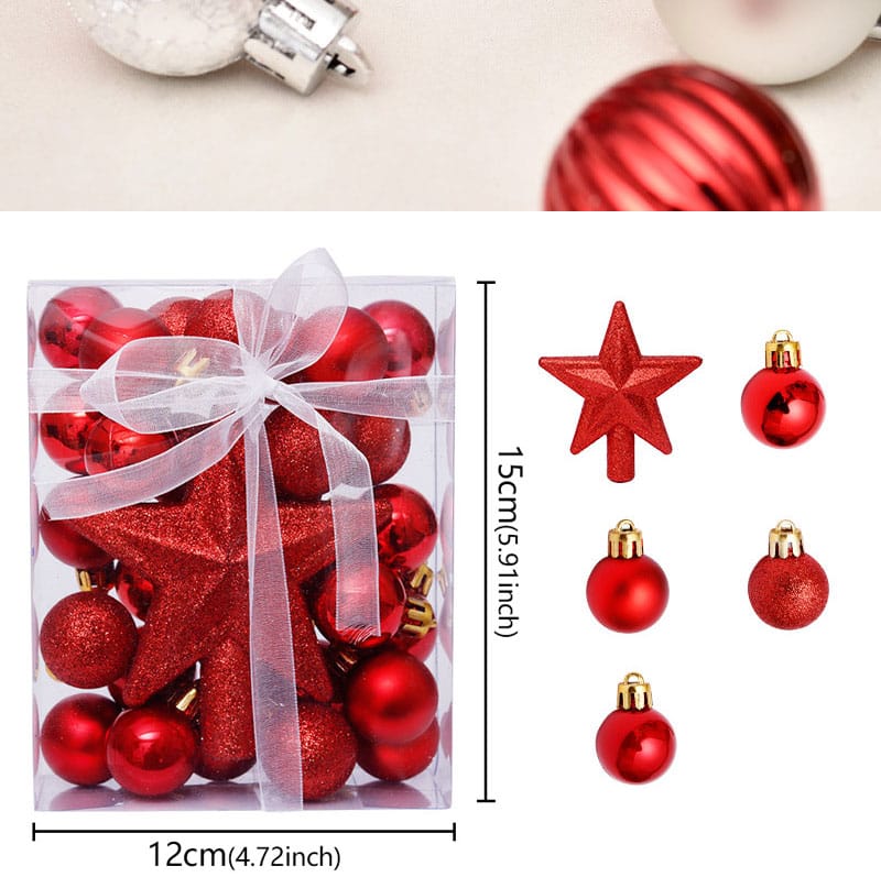 30-Piece Christmas Ball Set with Star – Sparkle Your Holidays!

Deck your tree in style with this 30-piece Christmas ball set, complete with a shiny star topper. Each set comes in a compact 15×12×5cm