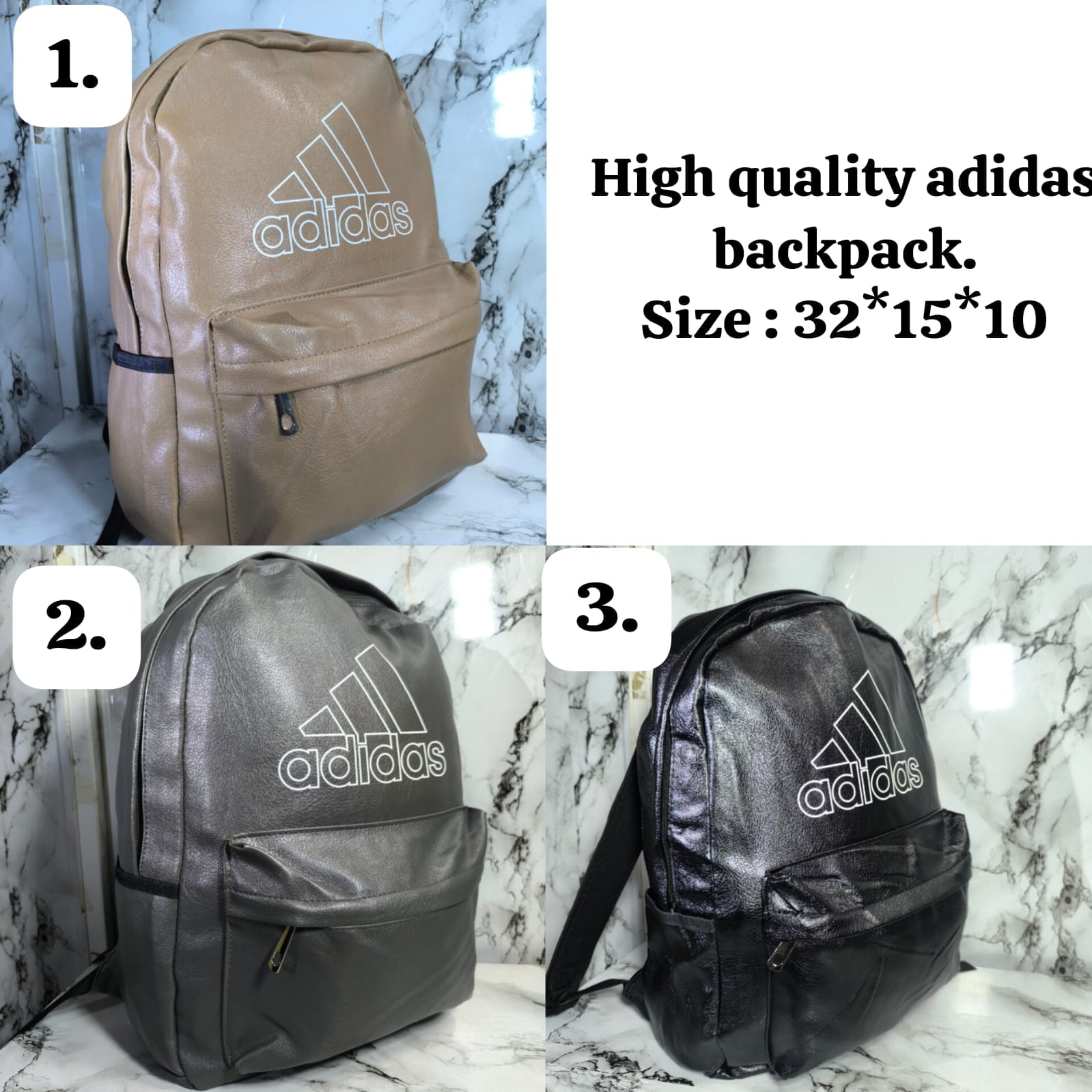 High quality adidas backpack‼️
✅Perfect for school,work and adventure.
✅ Spacious, durable, and laptop-friendly. Grab yours!
✅Perfect gift for a teenage girl/boy

*Colors available: Black, grey, brown