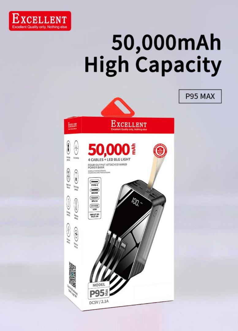 Excellent P95 Max 50,000mah powerbank, high capacity and supports fast charging.