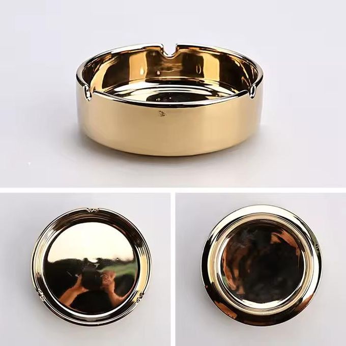 1 pc Ceramic Gold Ash Tray Ashtray Tabletop Round Ceramic Ash Tray (Gold) Ashtray, Matches Lighter Function Cigarette Ashtray Wear Resistant Stainless Steel Ashtray for Outdoor