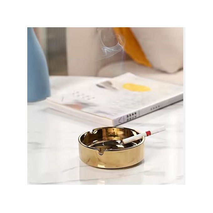 1 pc Ceramic Gold Ash Tray Ashtray Tabletop Round Ceramic Ash Tray (Gold) Ashtray, Matches Lighter Function Cigarette Ashtray Wear Resistant Stainless Steel Ashtray for Outdoor