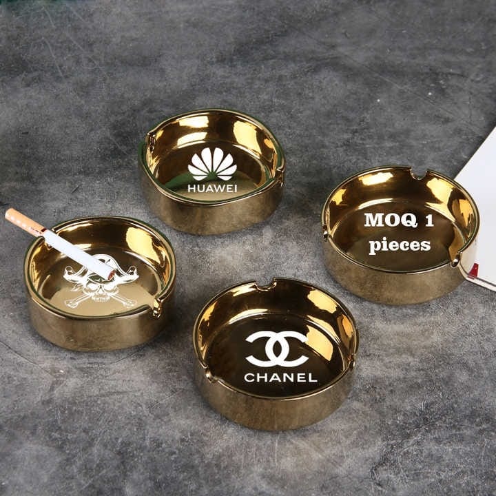 1 pc Ceramic Gold Ash Tray Ashtray Tabletop Round Ceramic Ash Tray (Gold) Ashtray, Matches Lighter Function Cigarette Ashtray Wear Resistant Stainless Steel Ashtray for Outdoor