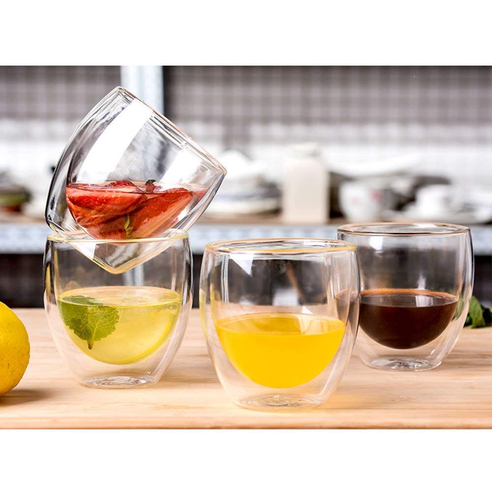 Double wall glass small  250 ml .Drinking Glasses for Water, Soda, Juice, Milk, Tea, Coffee, Cappuccino, Latte, Espresso, Americano, Coke, Beer, Spirits, Cocktails Glass.borosilicate glass tea coffee