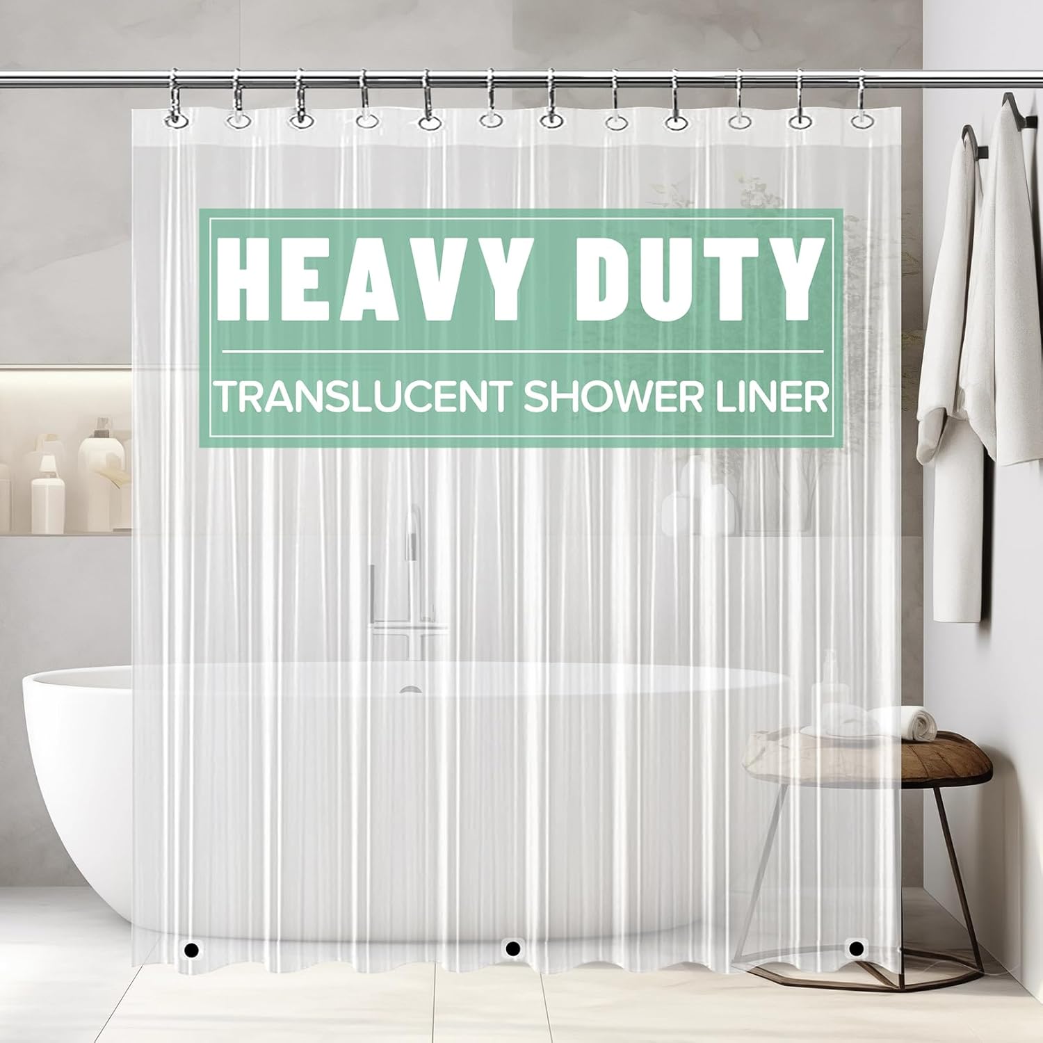 Waterproof PEVA Shower Curtain Liner Transparent Mildew Curtains Bath Decor with Curtain Hook Translucent Shower Curtain Liner with 3 Stones and 12 Grommet Holes, Weighted Plastic Shower Curtain Liner