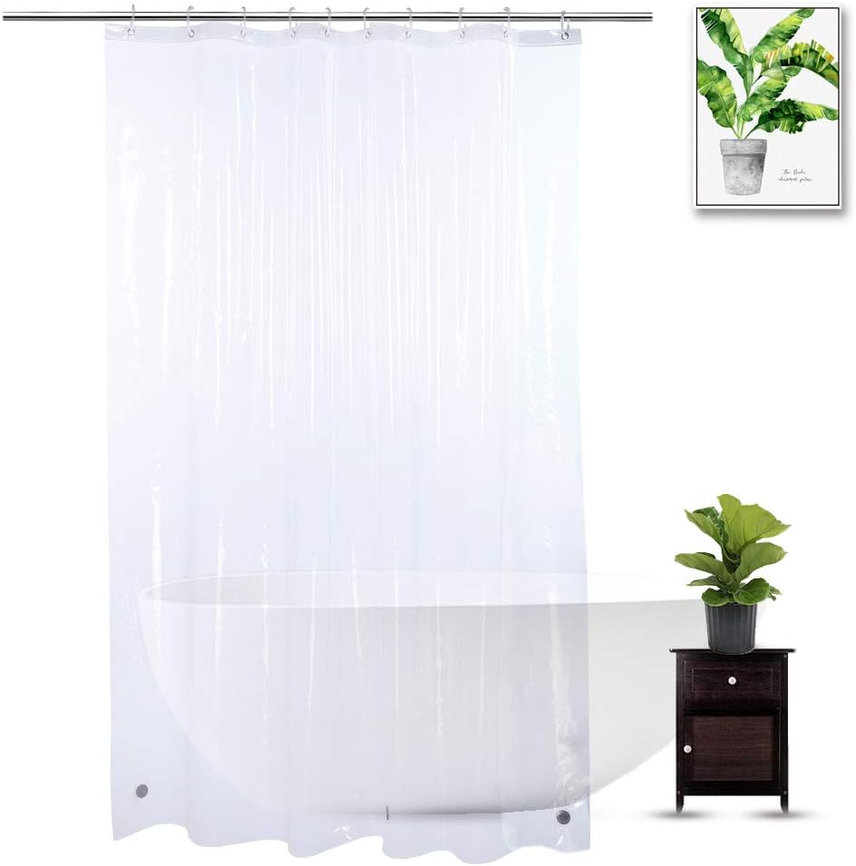 Waterproof PEVA Shower Curtain Liner Transparent Mildew Curtains Bath Decor with Curtain Hook Translucent Shower Curtain Liner with 3 Stones and 12 Grommet Holes, Weighted Plastic Shower Curtain Liner