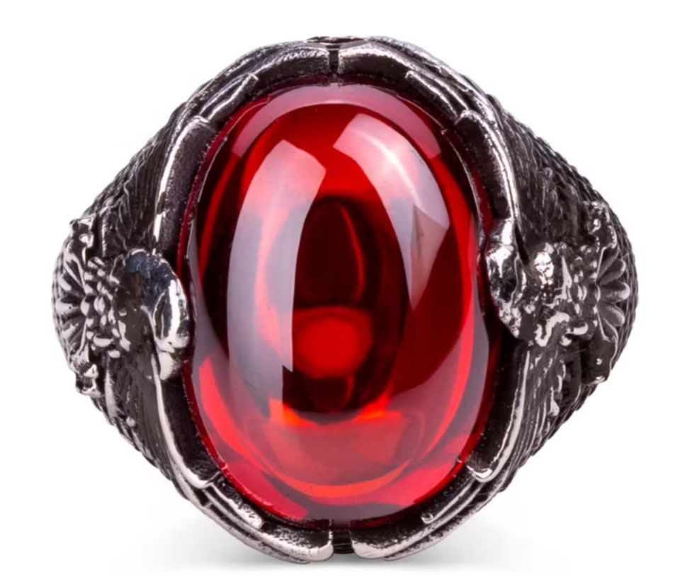 New Vintage Carve Eagle Ruby Rings for Men Silver Punk Fashion Ring Wedding Engagment Party Jewelry Accessories Wholesale