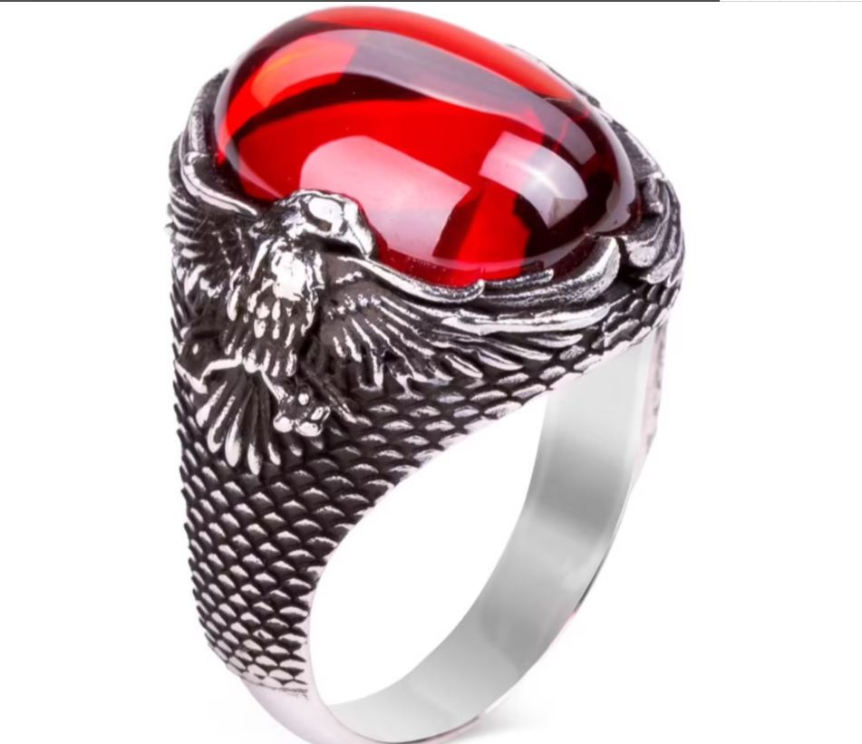 New Vintage Carve Eagle Ruby Rings for Men Silver Punk Fashion Ring Wedding Engagment Party Jewelry Accessories Wholesale
