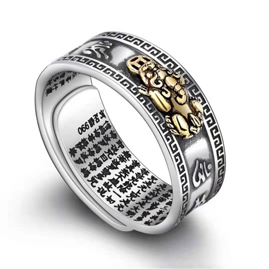 Chinese Feng Shui Pixiu Ring Silver Plated Copper Coins Adjustable Rings for Women Men Amulet Wealth Lucky Jewelry Birthday Gift