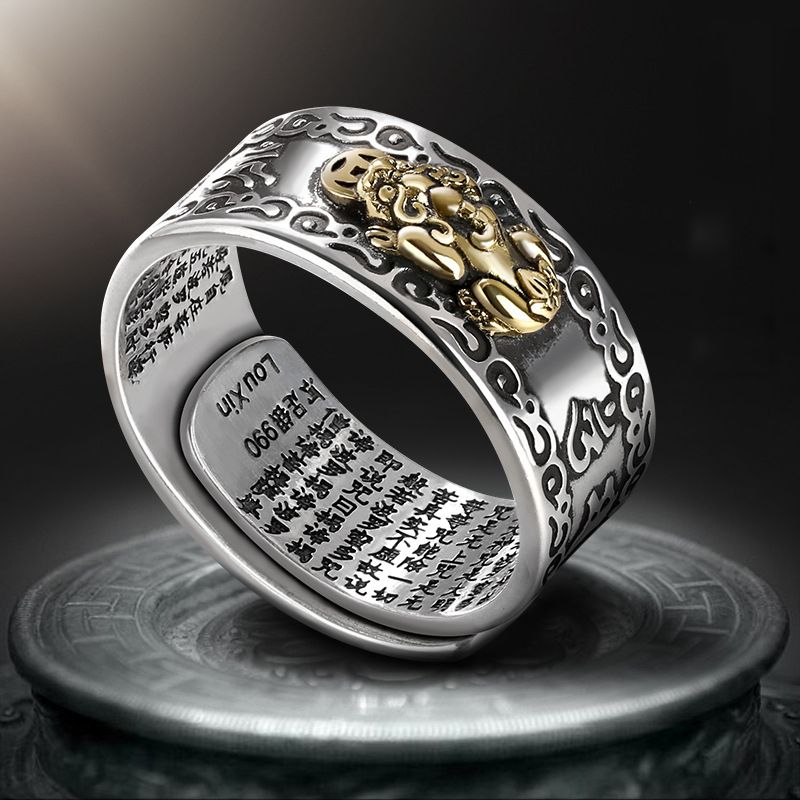 Chinese Feng Shui Pixiu Ring Silver Plated Copper Coins Adjustable Rings for Women Men Amulet Wealth Lucky Jewelry Birthday Gift