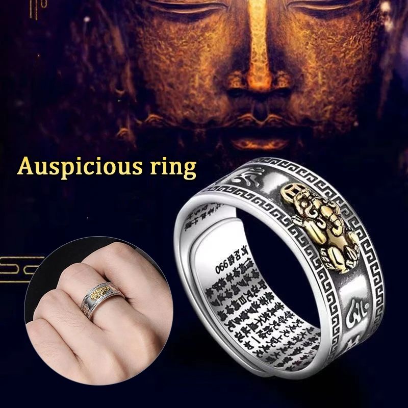 Chinese Feng Shui Pixiu Ring Silver Plated Copper Coins Adjustable Rings for Women Men Amulet Wealth Lucky Jewelry Birthday Gift