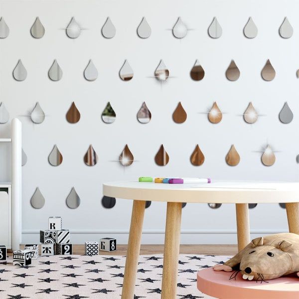 100 /50Pcs Raindrop Acrylic Mirror Wall Stickers Bedroom Living Room Decor Home Decoration Accessories