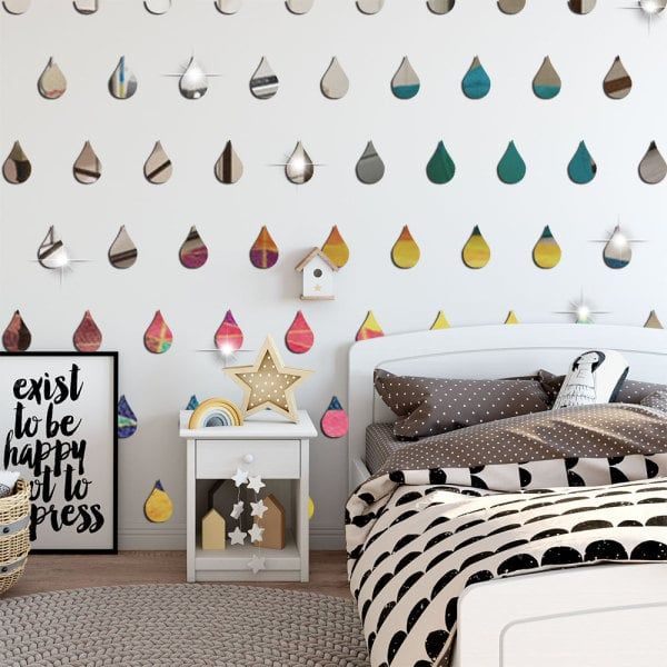 100 /50Pcs Raindrop Acrylic Mirror Wall Stickers Bedroom Living Room Decor Home Decoration Accessories