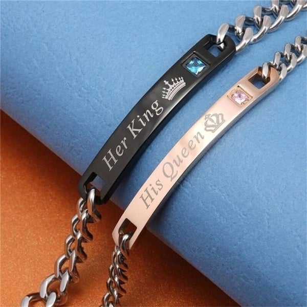 1pcs His Queen Her King Bracelet Titanium Wristband Couple Lover BraceletLover Crown Charm Brace