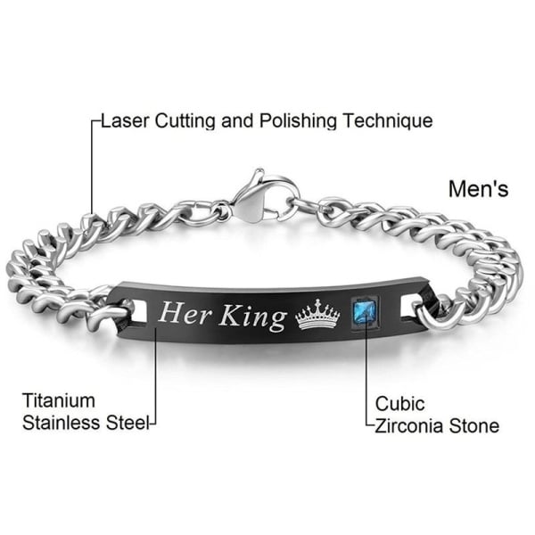 1pcs His Queen Her King Bracelet Titanium Wristband Couple Lover BraceletLover Crown Charm Brace