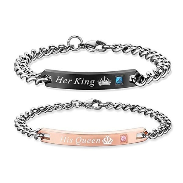 1pcs His Queen Her King Bracelet Titanium Wristband Couple Lover BraceletLover Crown Charm Brace