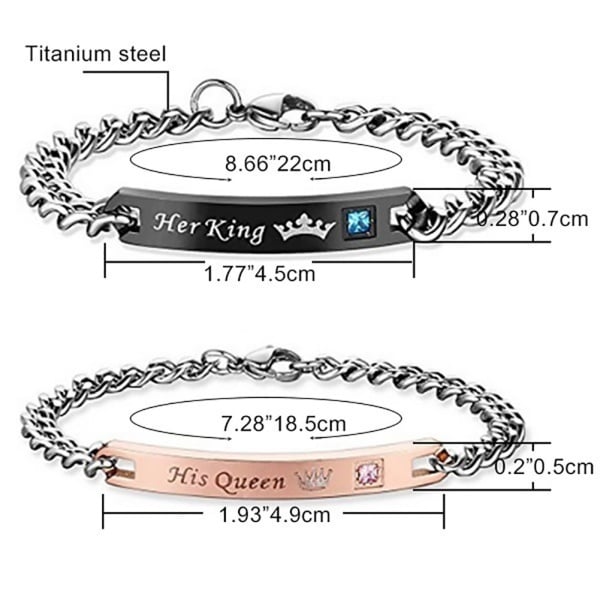 1pcs His Queen Her King Bracelet Titanium Wristband Couple Lover BraceletLover Crown Charm Brace