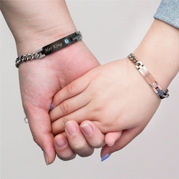 1pcs His Queen Her King Bracelet Titanium Wristband Couple Lover BraceletLover Crown Charm Brace