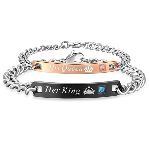 1pcs His Queen Her King Bracelet Titanium Wristband Couple Lover BraceletLover Crown Charm Brace