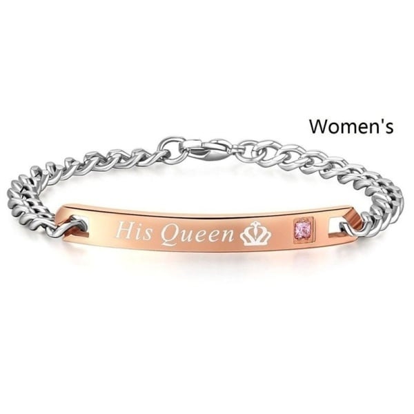 1pcs His Queen Her King Bracelet Titanium Wristband Couple Lover BraceletLover Crown Charm Brace