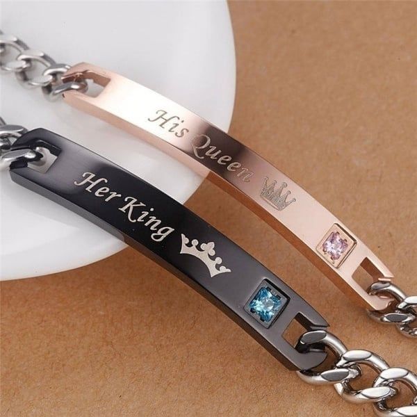 1pcs His Queen Her King Bracelet Titanium Wristband Couple Lover BraceletLover Crown Charm Brace
