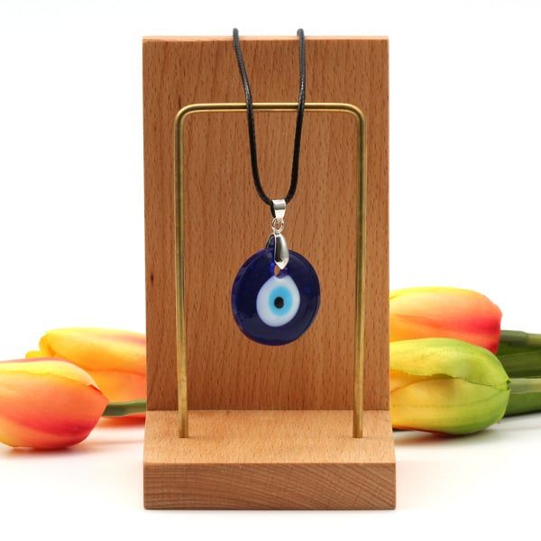 Evil Eye Necklace, Blue Eye Charm 30mm,  Men Evil Eye Jewelry, Greek Leather Pendant Necklaces