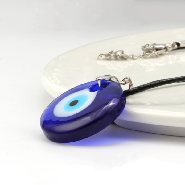 Evil Eye Necklace, Blue Eye Charm 30mm,  Men Evil Eye Jewelry, Greek Leather Pendant Necklaces
