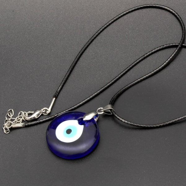 Evil Eye Necklace, Blue Eye Charm 30mm,  Men Evil Eye Jewelry, Greek Leather Pendant Necklaces