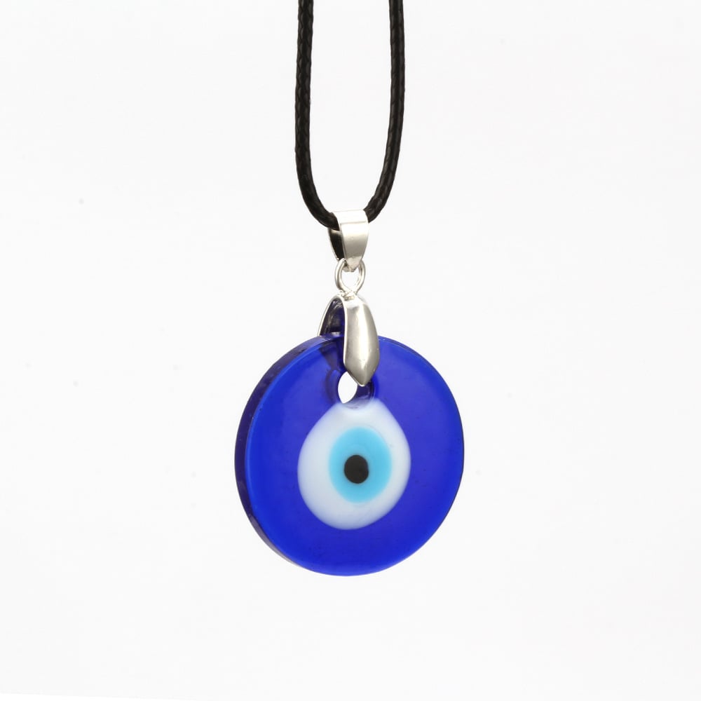 Evil Eye Necklace, Blue Eye Charm 30mm,  Men Evil Eye Jewelry, Greek Leather Pendant Necklaces