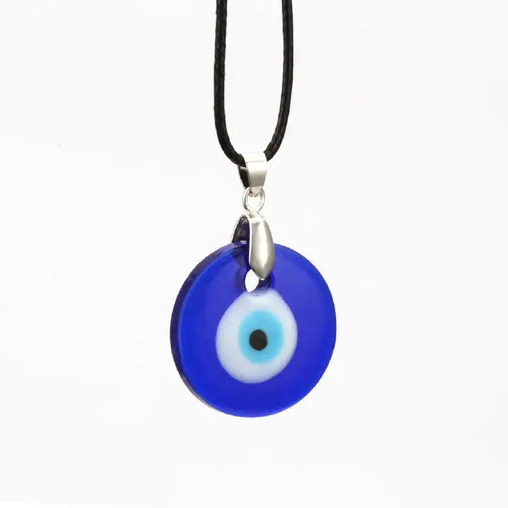 Evil Eye Necklace, Blue Eye Charm 30mm,  Men Evil Eye Jewelry, Greek Leather Pendant Necklaces