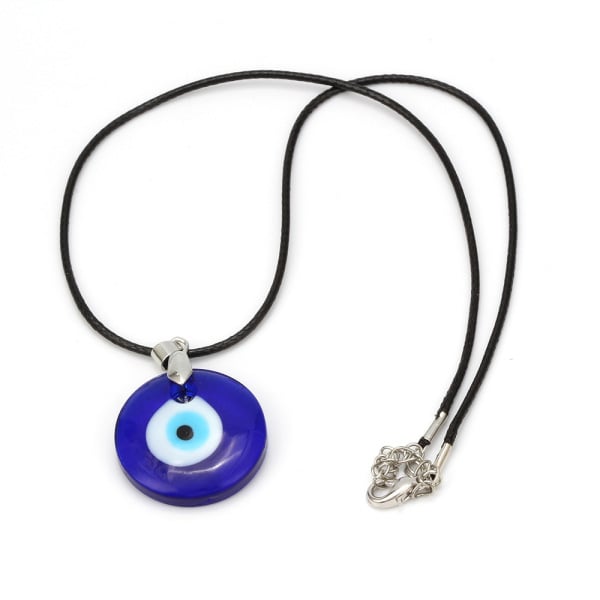 Evil Eye Necklace, Blue Eye Charm 30mm,  Men Evil Eye Jewelry, Greek Leather Pendant Necklaces